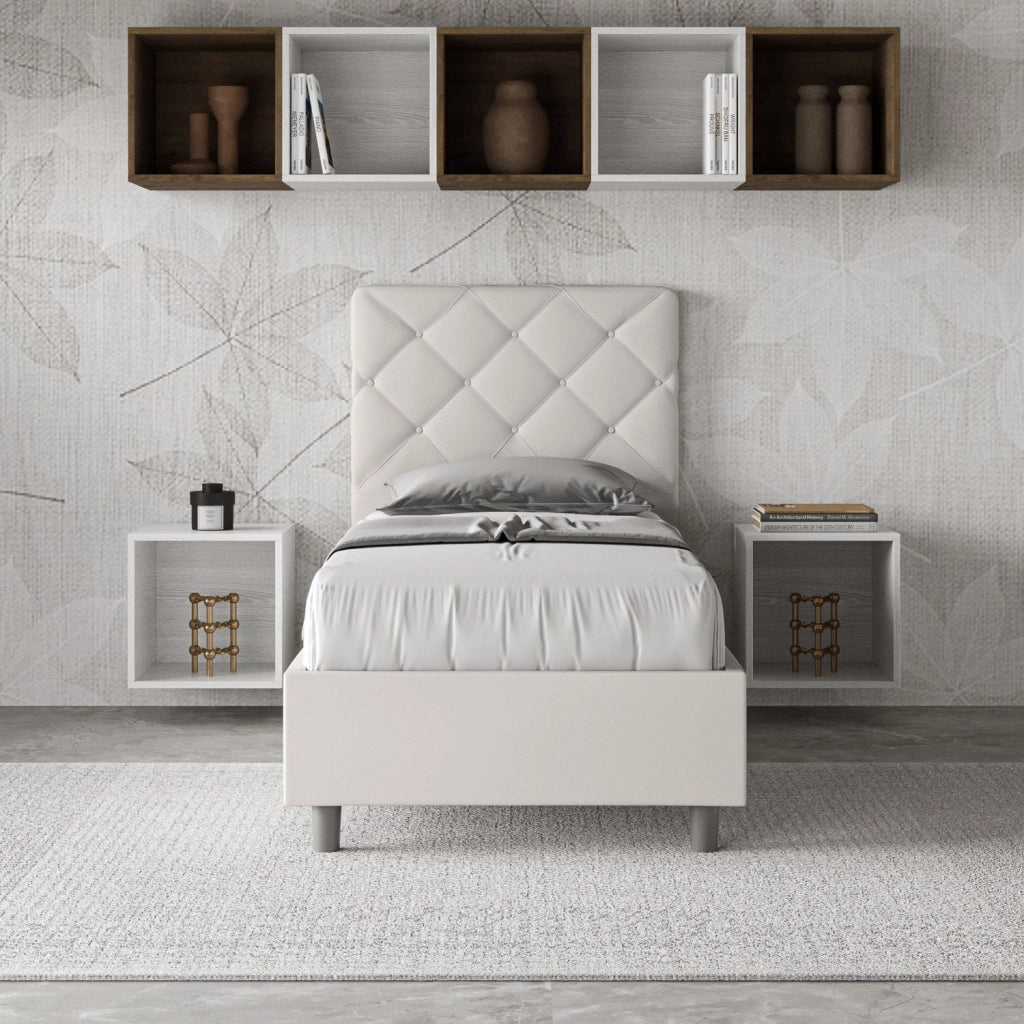Letto Singolo 80x210 cm con Rete e Contenitore Priya Bianco