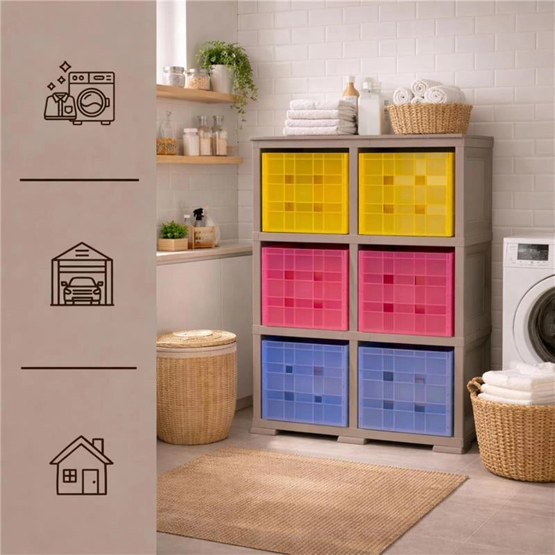 SCAFFALE 2 MODULI TALPA 79X41X125 CM CON 6 CONTENITORI CUBO A SCORRIMENTO – LIBRERIA ORGANIZZATORE VERTICALE PER CAMERETTA E ZONA STUDIO