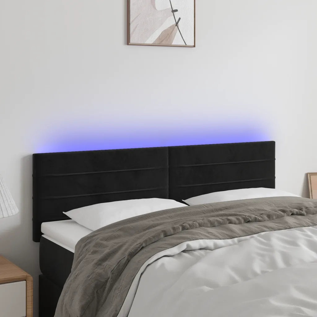 Testiera a LED-Testata con LED Nera 144x5x78/88 cm in Velluto 164025