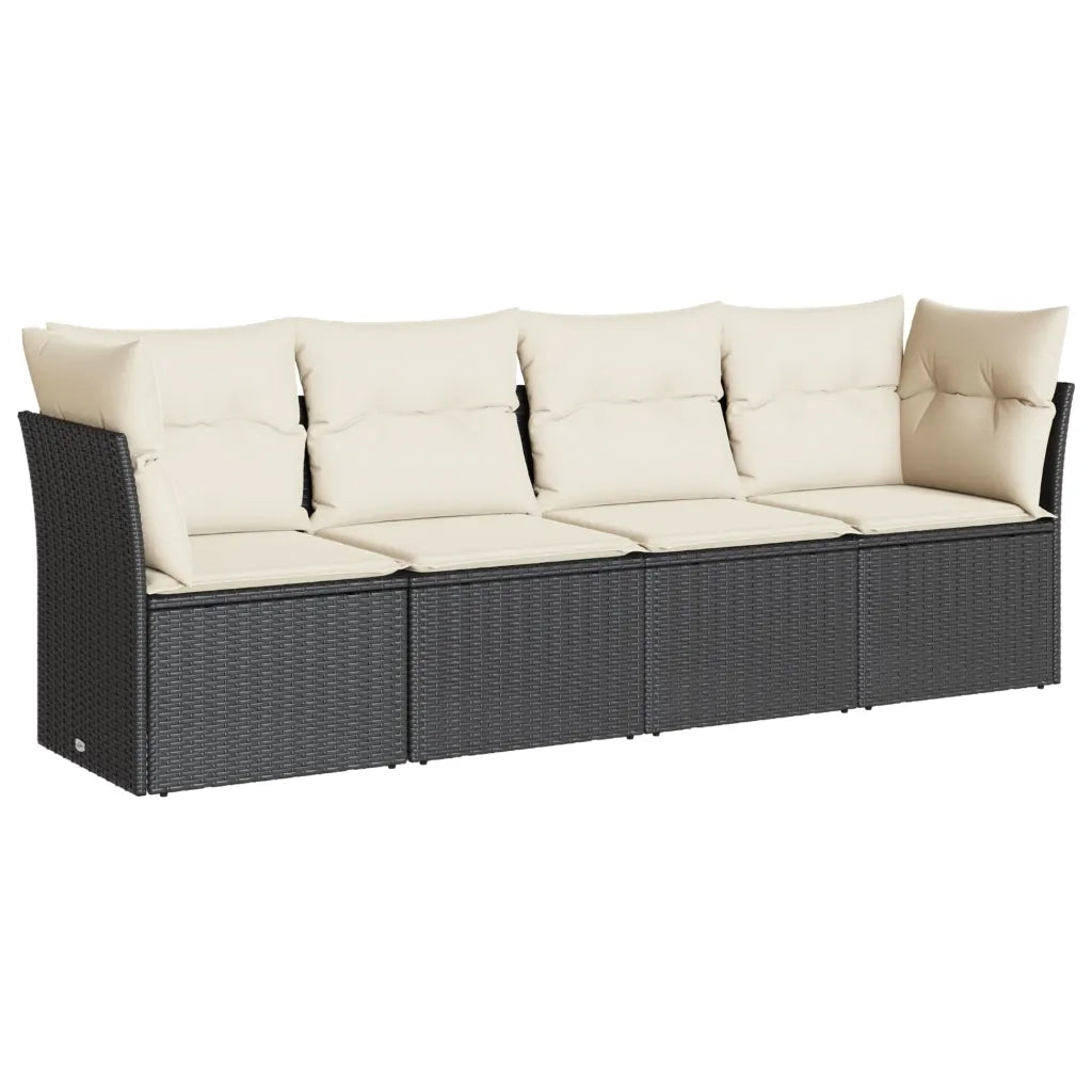 Set Divani da Giardino 4 pz con Cuscini Nero in Polyrattan 3249065