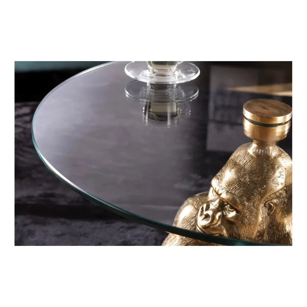 Tavolino basso GORILOX rotondo 60 cm in alluminio dorato e vetro temperato