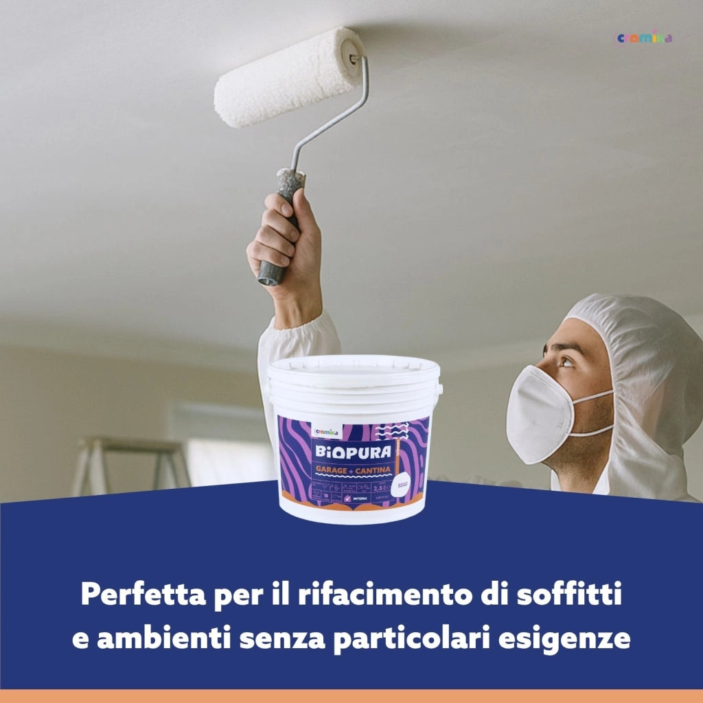 Pittura murale traspirante interni garage cantina linea biopura cromika *** formato 2.5 lt, confezione 1