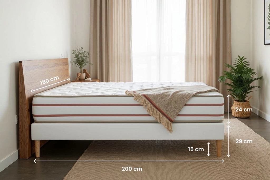 Pacchetto letto completo - Materasso 180x200cm + Box spring con doghe (kit) + 2 cuscini + Piumino - Le Doux