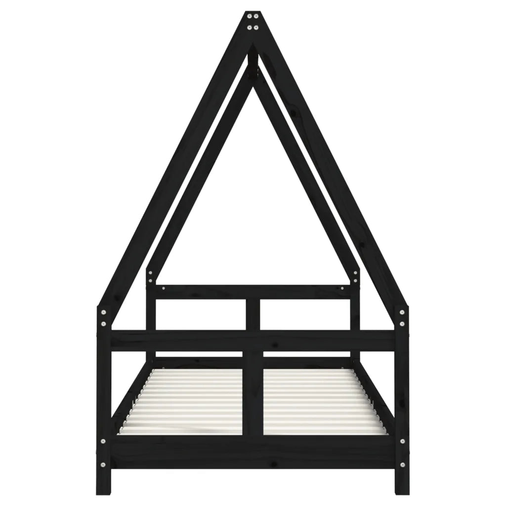 Giroletto per Bambini Nero 80x200 cm in Legno Massello di Pino 834452