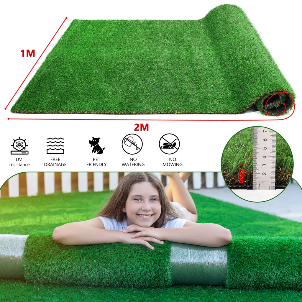 Tappeto in erba artificiale per esterni 1M*2M, rotolo di erba sintetica spessa e realistica per decorare patio, balcone, giardino e prato, tappetino d