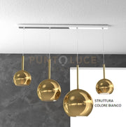 SOSP. BIANCO RETTANGOLARE 4 LUCI VETRI (1 GRANDE+1 MEDIO+2 PICCOLO) TUTTI ORO 1155BI-S4 RMIX-OR