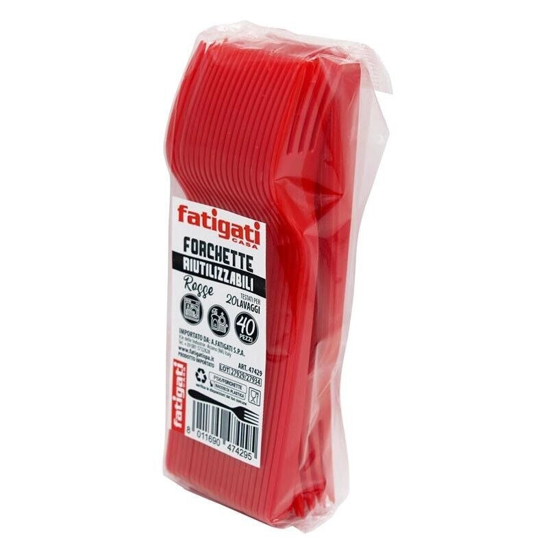 FORCHETTE DI PLASTICA SET 40 PZ COLORE ROSSO DA TAVOLA E PER FESTE RIUTILIZZABILI