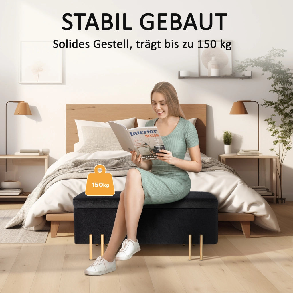 Sgabello imbottito con cassetto ¨C zephmum ¨C nero, metallo, legno, 100x40x42 cm
