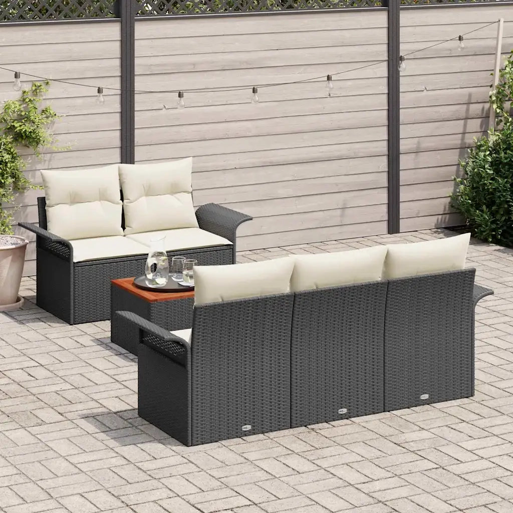 Set Divano da Giardino 6 pcs Nero e Crema polyrattan 3355933