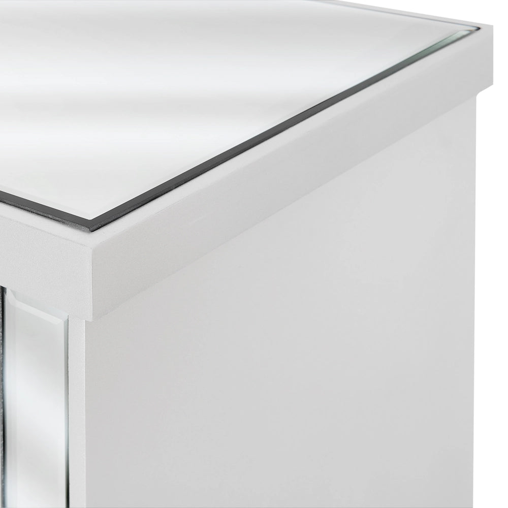 Madia credenza a Specchio argento con Cassettiera a 2 Cassetti con Pomelli in Cristallo