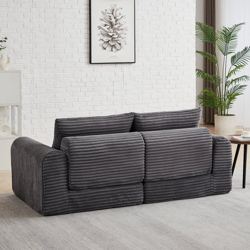 Divano Letto Modulare con Pouf e Cuscini in Velluto a Coste ¨C MINIMAL ¨C Beige
