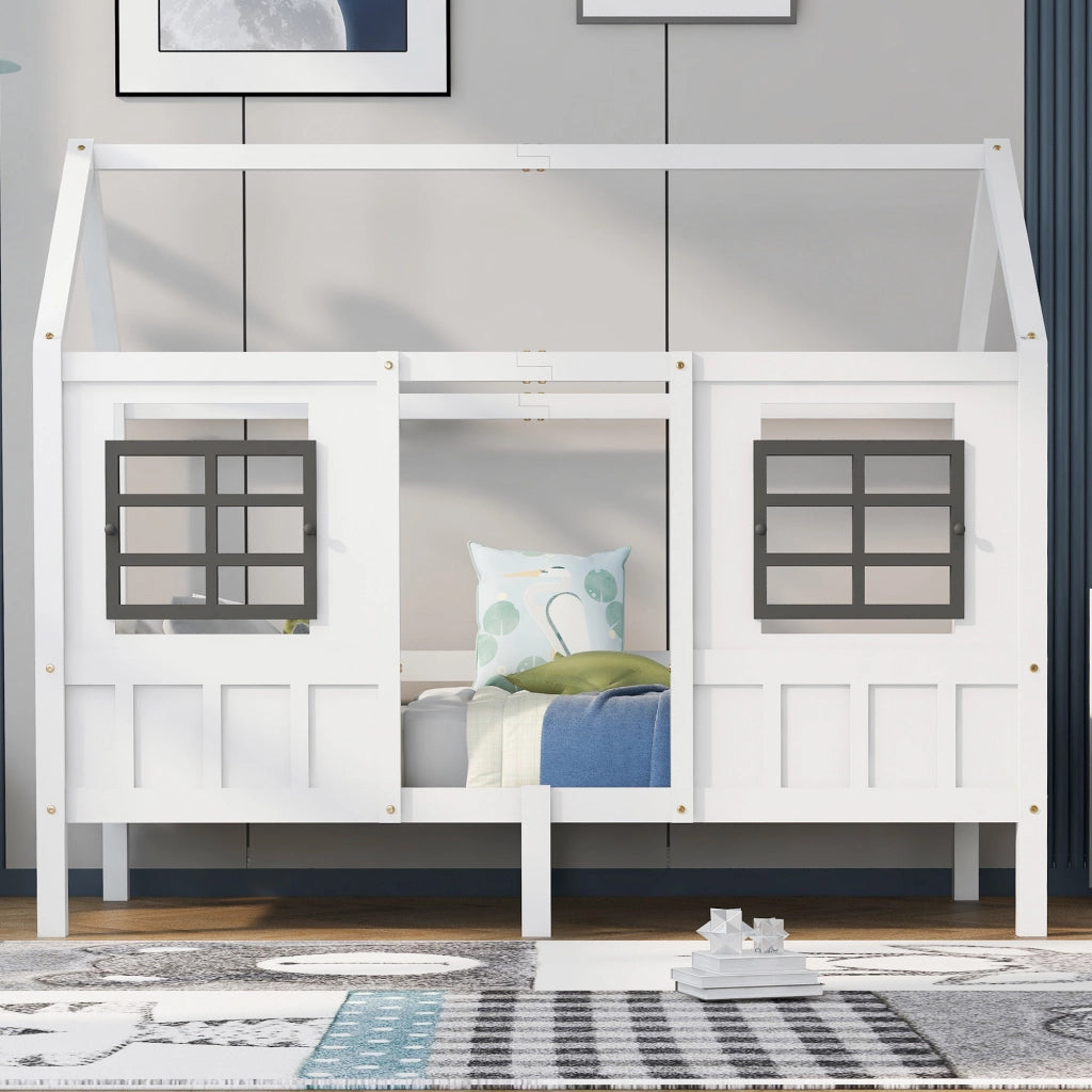 Letto a casa singolo bianco con funzione letto giornaliero e due finestre