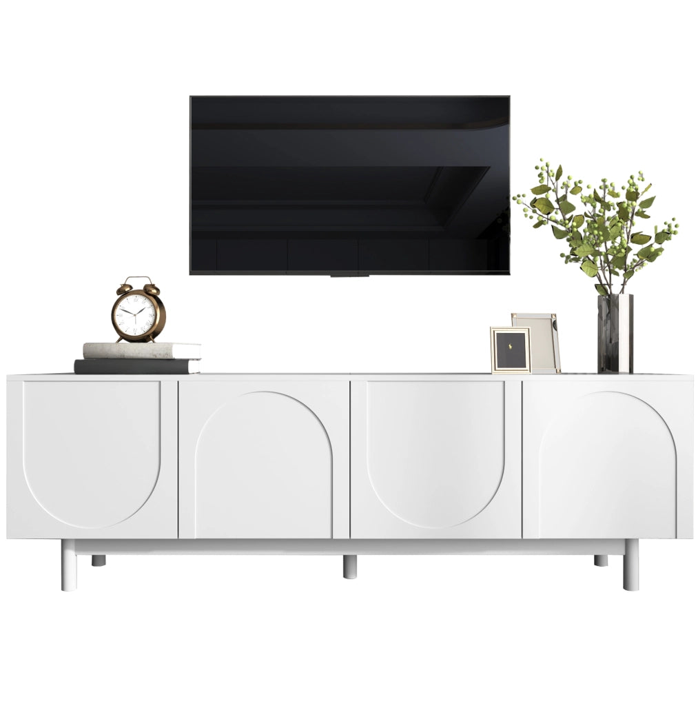 Mobile TV bianco 175x38x56 cm con 4 ante push-to-open e ripiani regolabili