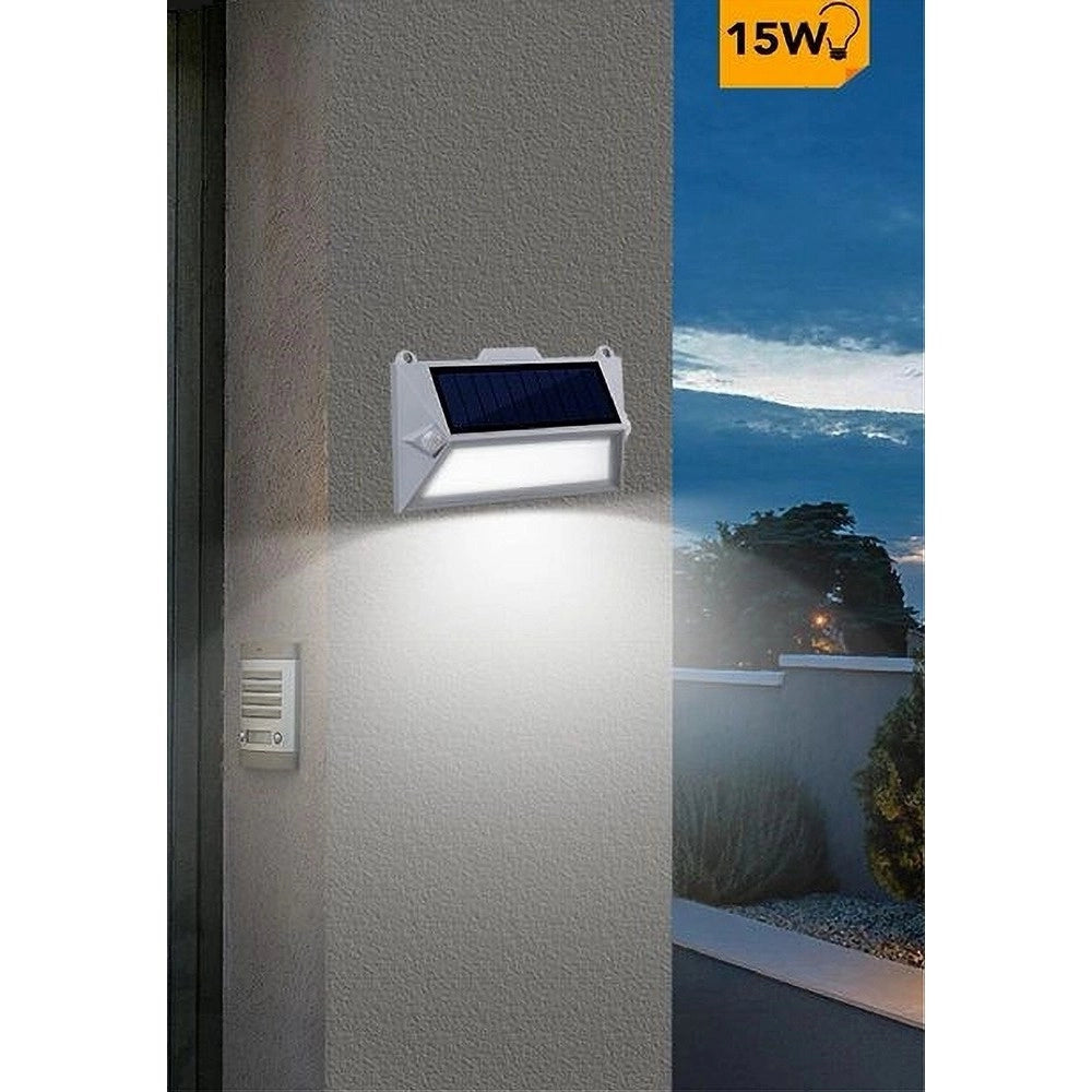 Trade Shop - Applique Led Con Pannello Solare Doppio Sensore Movimento Crepuscolare Yh0408-pir - -bianco Freddo      -