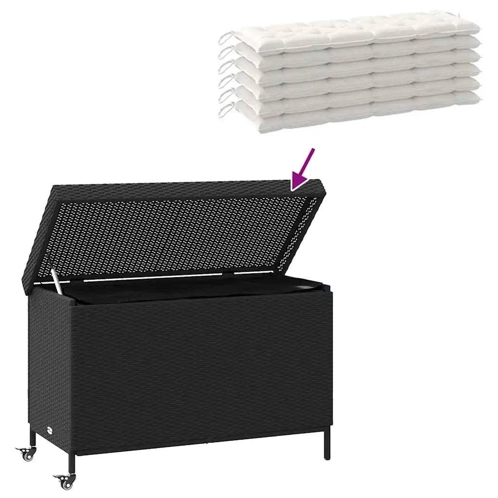 Contenitore da Giardino con Ruote Nero 110x55x73 cm Polyrattan CFW3816963