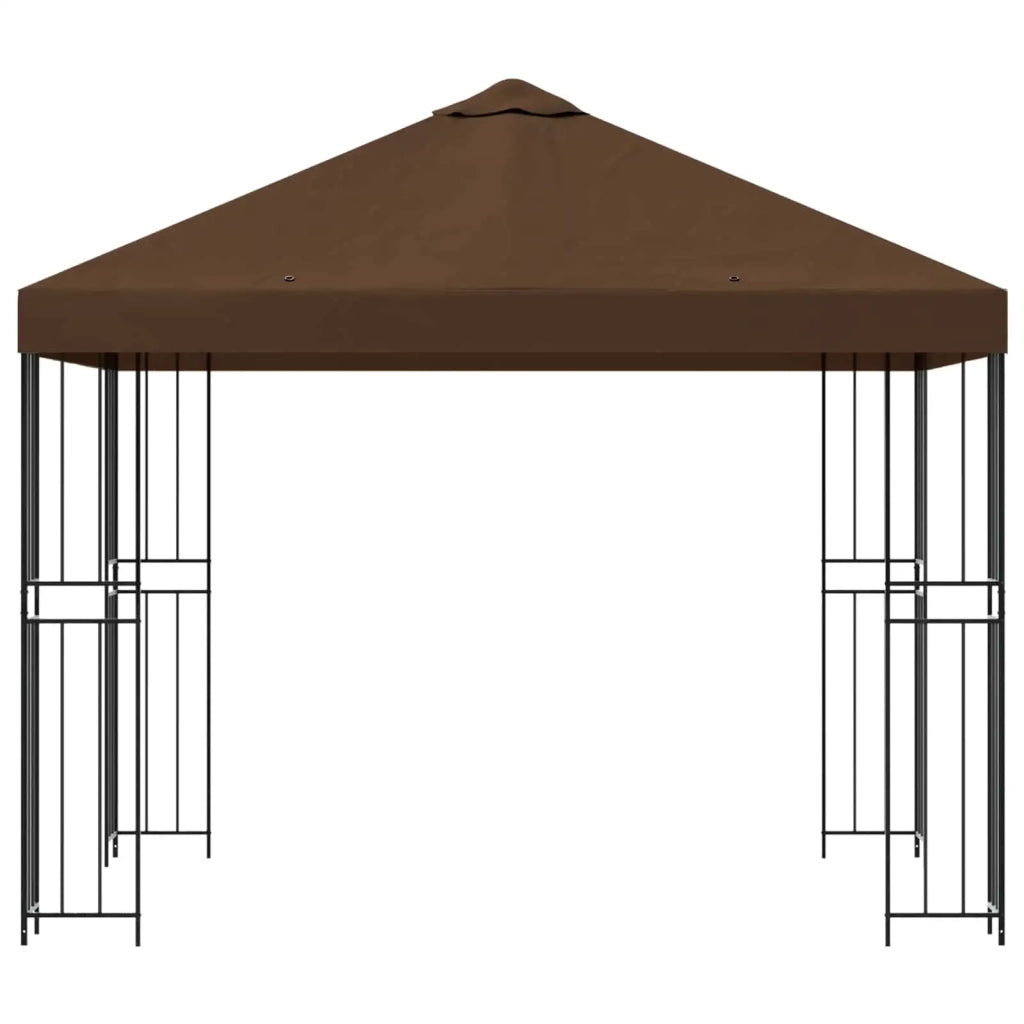 Gazebo | Pergolato 3 x 3 m Marrone Poliestere e Acciaio 190 gsm