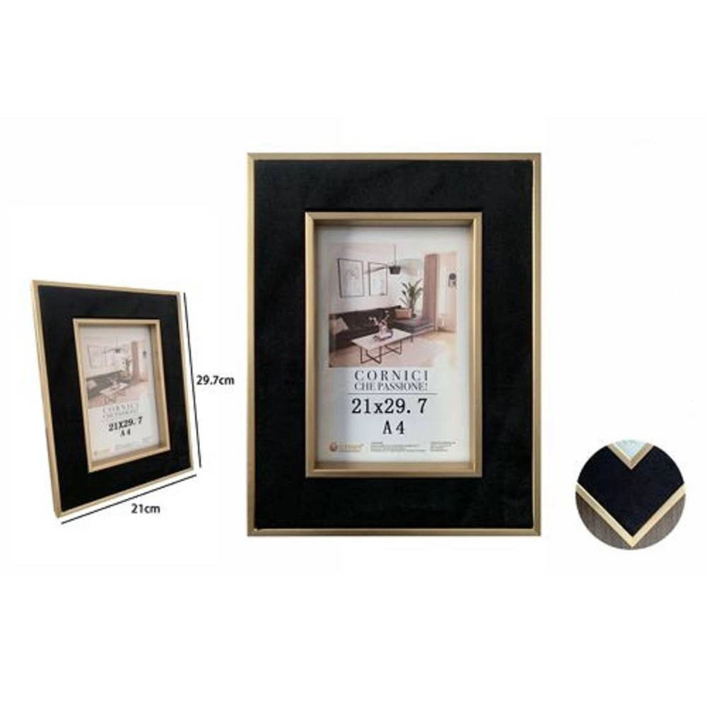 Trade Shop - Portafoto Cornice Per Foto Poster Quadri Tele 21x29.7cm Nera Con Bordi Oro 70304 -