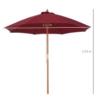Ombrellone da Giardino 2.5x2.5 m con Tettuccio Antivento in Poliestere Rosso e Palo in Legno