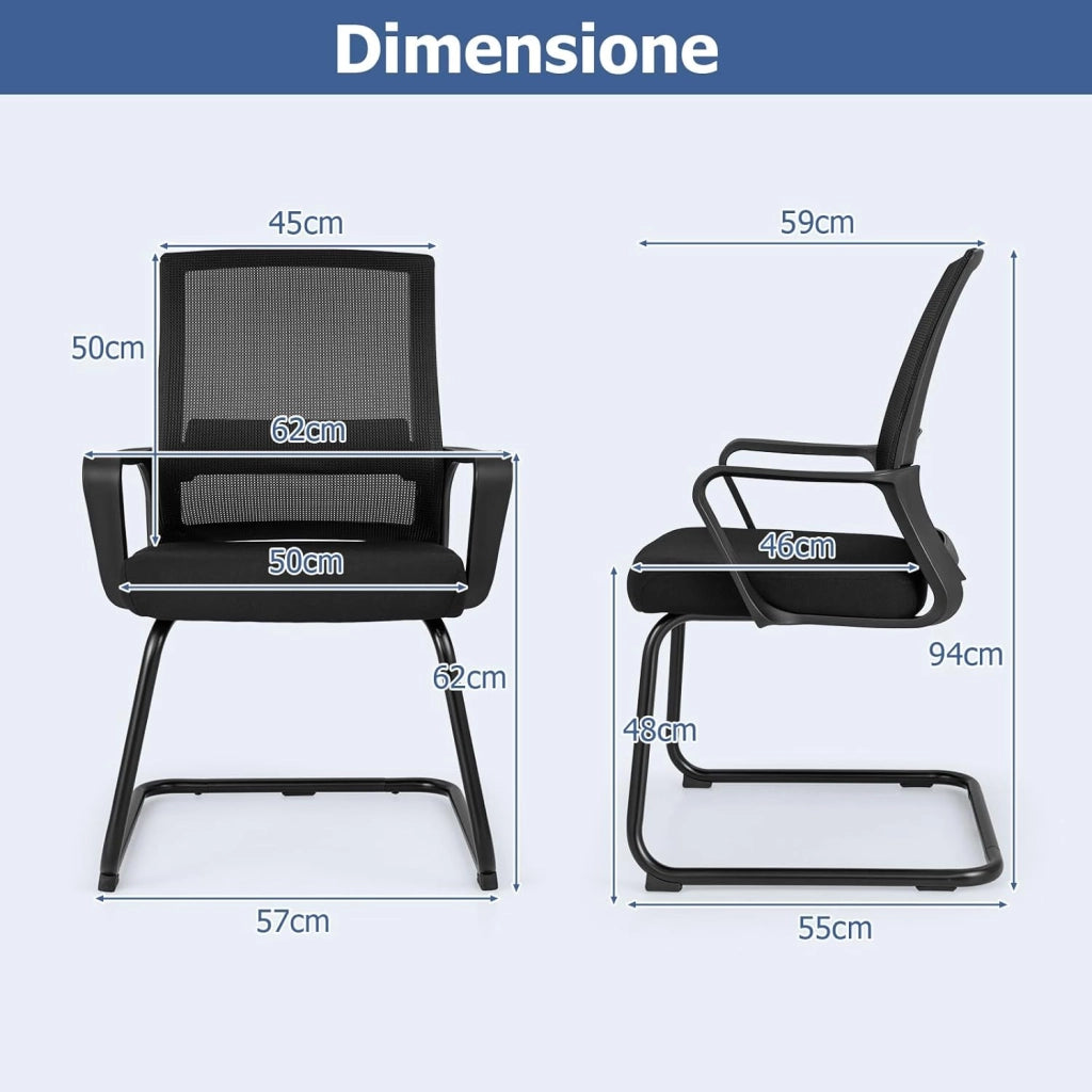 Sedie Sala d'Attesa con Braccioli, Poltrona da Ufficio con Struttura in Metallo, Sedia Imbottita Senza Ruote, per Ospiti per Ufficio Riunioni Conferenza, 62 x 59 x 94 (1)