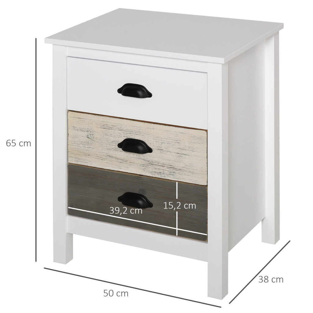 Comodino con 3 Cassetti ¨C Zephmum ¨C Bianco 50x38x65 cm