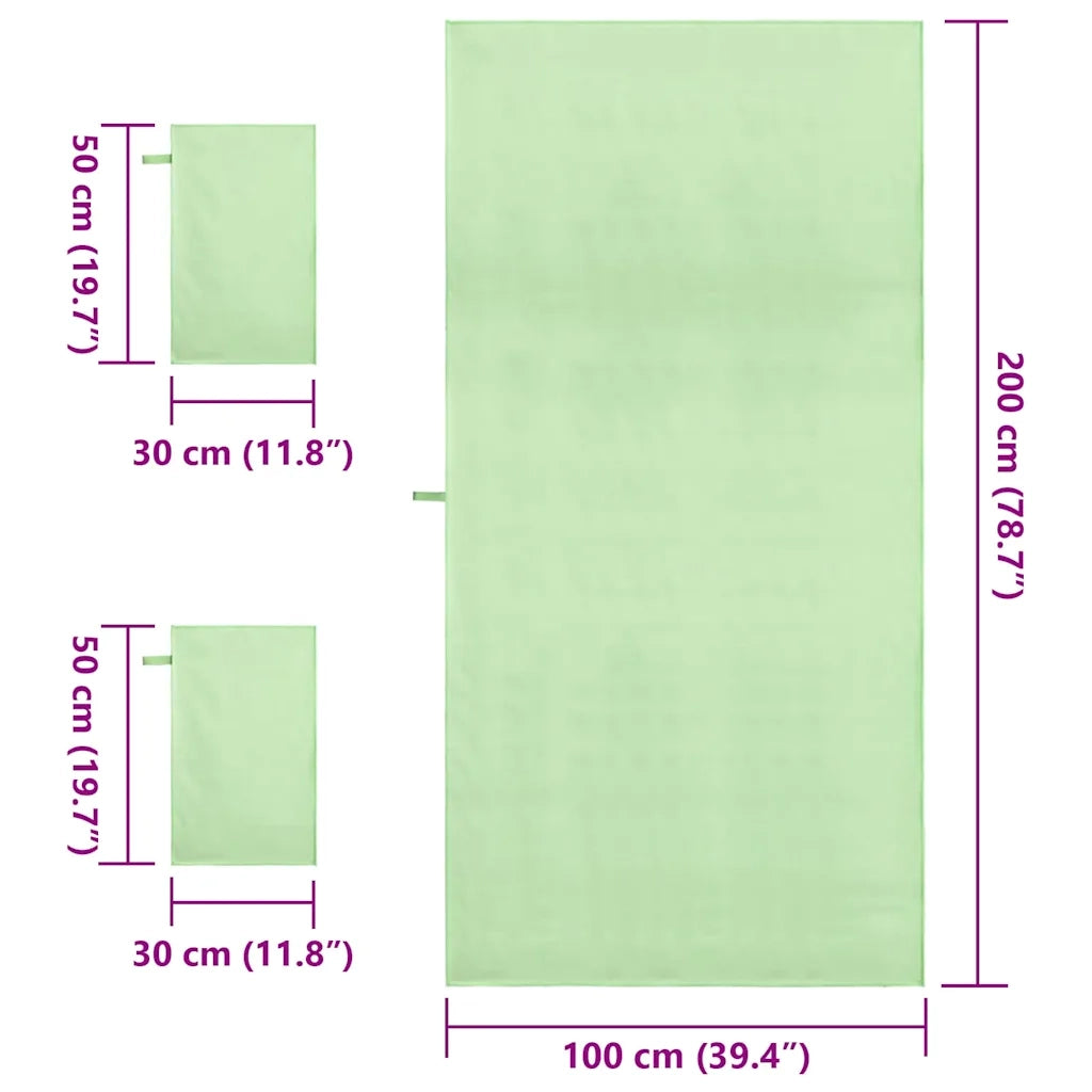 Set di Asciugamani Sportivi 3 pcs Verde Poliestere e poliammide