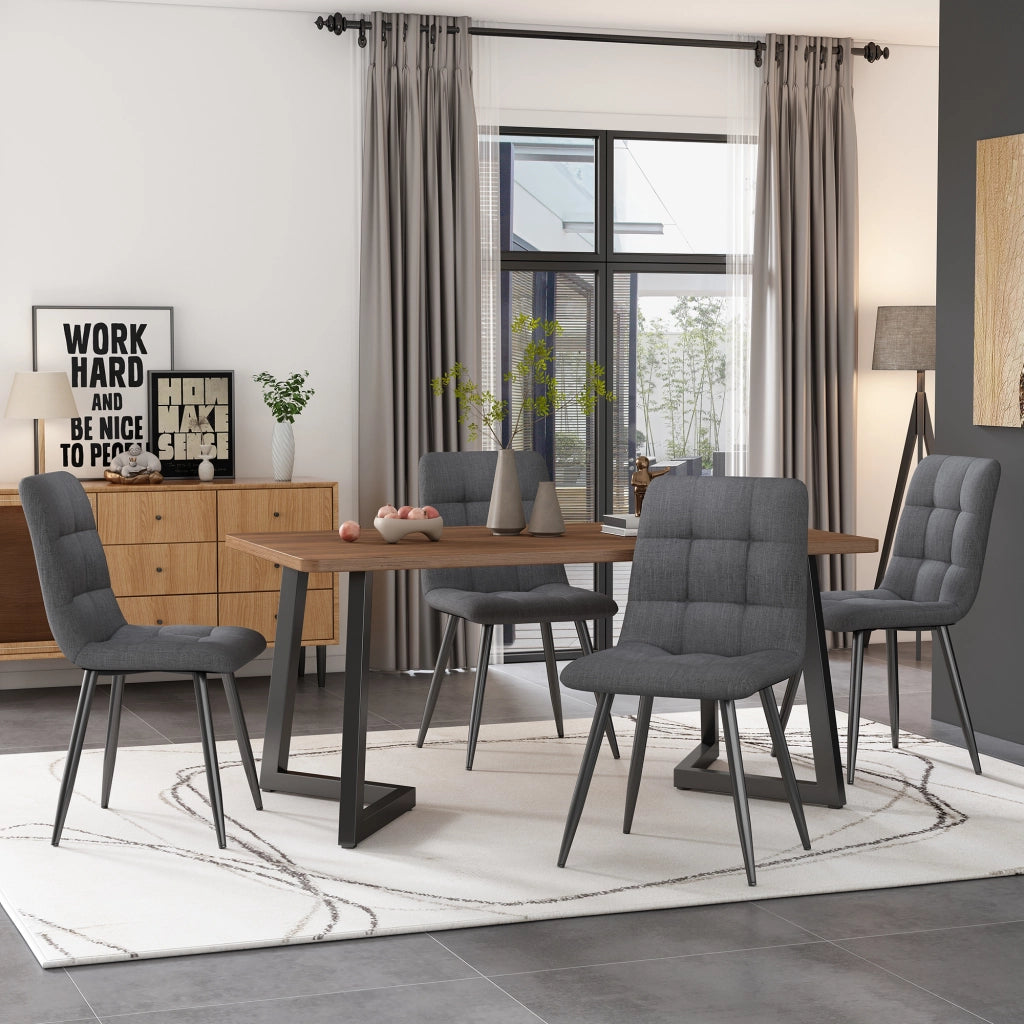 Tavolo da pranzo rettangolare con gambe in metallo per sala da pranzo e cucina in MDF 117 x 68 x 75 cm Nero e Noce