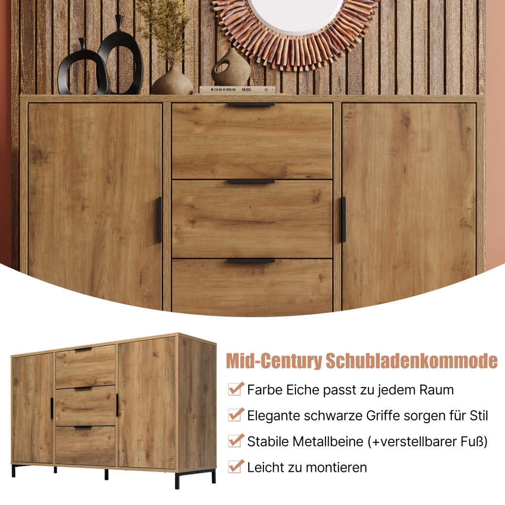 Cassettiera con 2 Ante e 3 Cassetti con Ripiano Regolabile; Stile Industriale; in Pannelli; Rovere Scuro; 120??40??76 cm