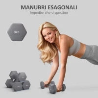 Set 2 Manubri Esagonali da 9 kg in Metallo e Plastica con Impugnatura Antiscivolo, 25x11x11cm, Grigio