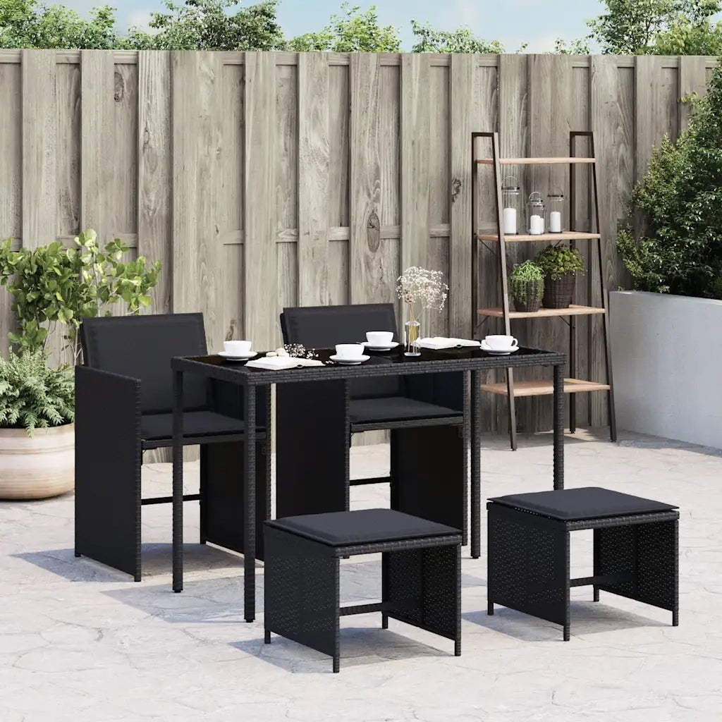 Set da Pranzo da Giardino 5 pz | Set Salotto da Giardino Nero con Cuscini in Polyrattan
