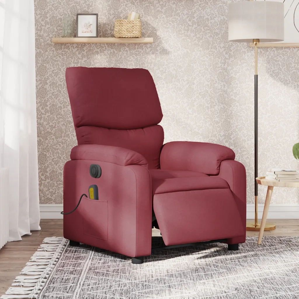 Poltrona Massaggiante | Sedia Relax Reclinabile Elettrica Rosso Vino Tessuto