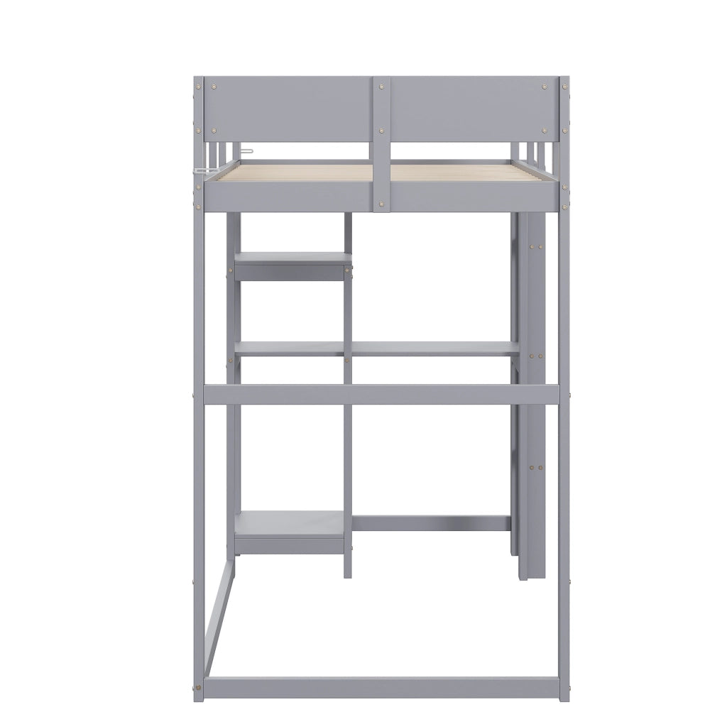Letto a castello con ripiano 90x200 cm in legno di pino massello; grigio