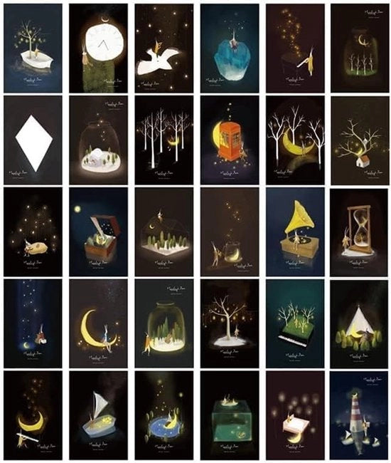 Set di cartoline illuminanti al buio, 30 pezzi, cartoline di ringraziamento premium, cartoline di ospiti, set di cartoline illuminanti al buio per viaggi e poster