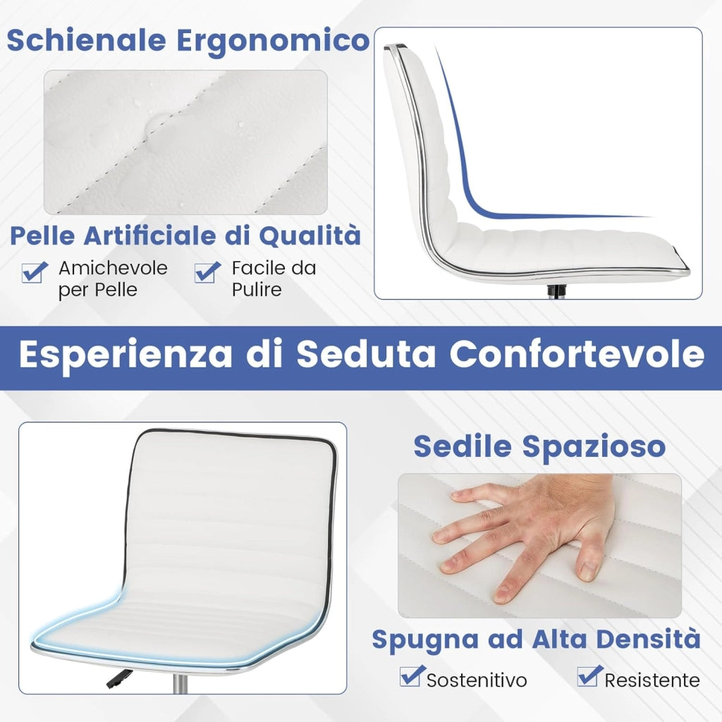 Sedia da Lavoro, Sedia da Ufficio Altezza Regolabile con Sedile Girevole e Ruote Universali, per Scrivania Imbottita, per Conferenze Senza Braccioli, Portata 150 kg
