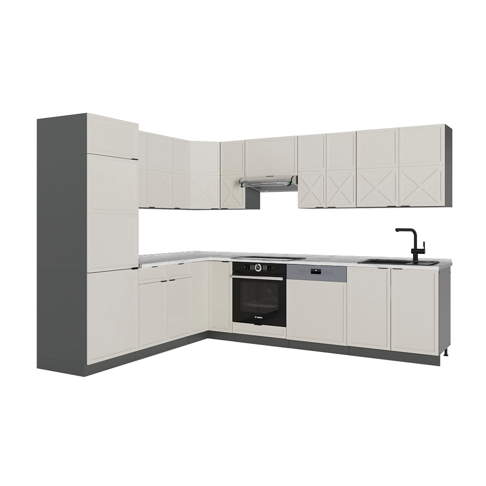 Cucina angolare completa Fame-Line GrigioBeige/Antracite 287 x 60 cm, PL Marmo Vicco