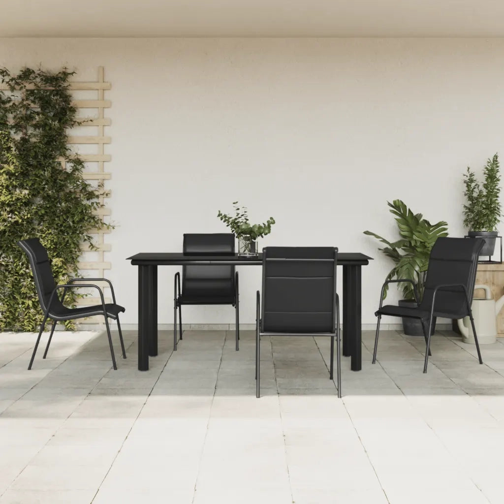 Set da Pranzo da Giardino 5 pz Nero in Acciaio e Textilenecod mxl 101097