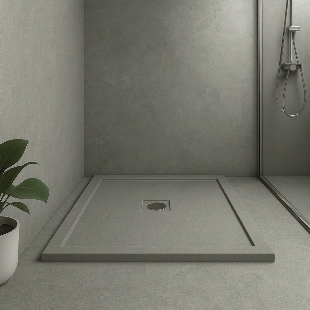 Piatto doccia cemento effetto pietra 80 x 100 cm spessore 4,8 cm antiscivolo *** colore- grigio, confezione 1