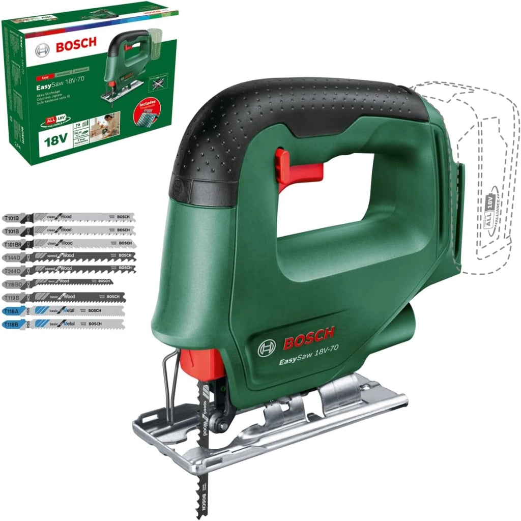 Bosch seghetto alternativo a batteria AdvancedSaw 18V-140 (funzione pendolo; motore brushless; profondità taglio: 140 mm/10 mm/20 mm; 3 lame; 18 Volt; senza batteria e caricabatteria; in cartone)