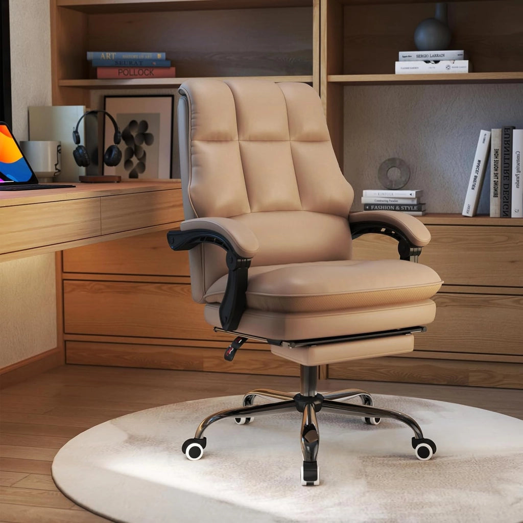 Sedia da Ufficio Ergonomica, Sedia per Computer con Sedile Girevole Regolabile, Schienale Reclinabile, Braccioli Collegati e Poggiapiedi Retrattile, Portata 136 kg