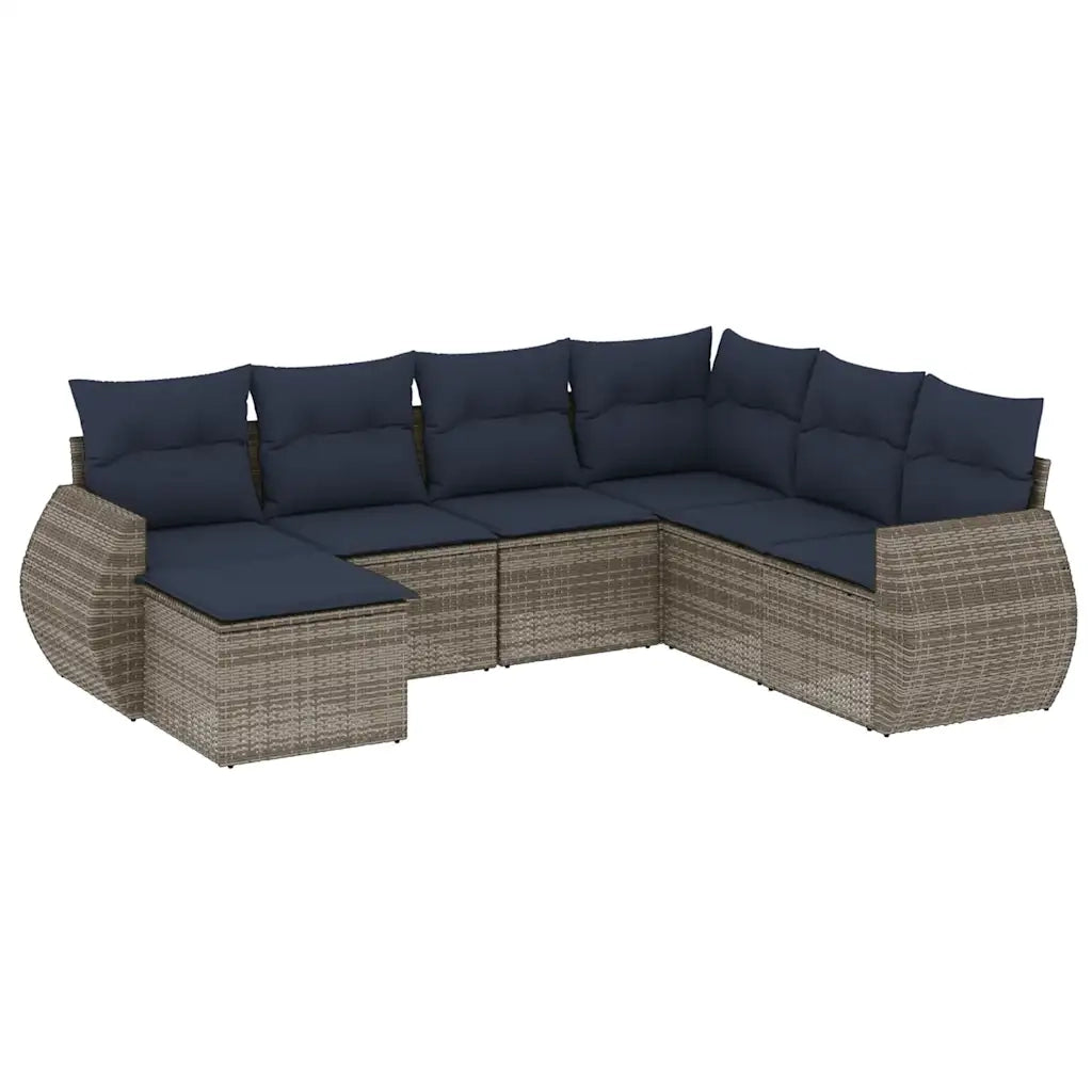 Set Divani da Giardino 7 pz con Cuscini Grigio in Polyrattan 3221700