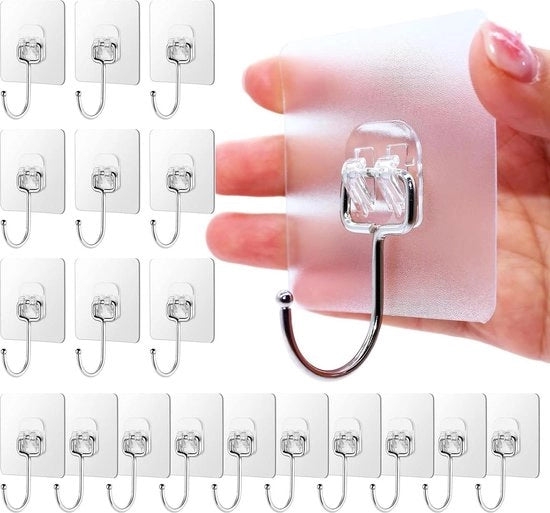 20 haken trasparenti adesivi - fino a 20 kg - per camera da letto, bagno, cucina o soffitto hanger adesivo