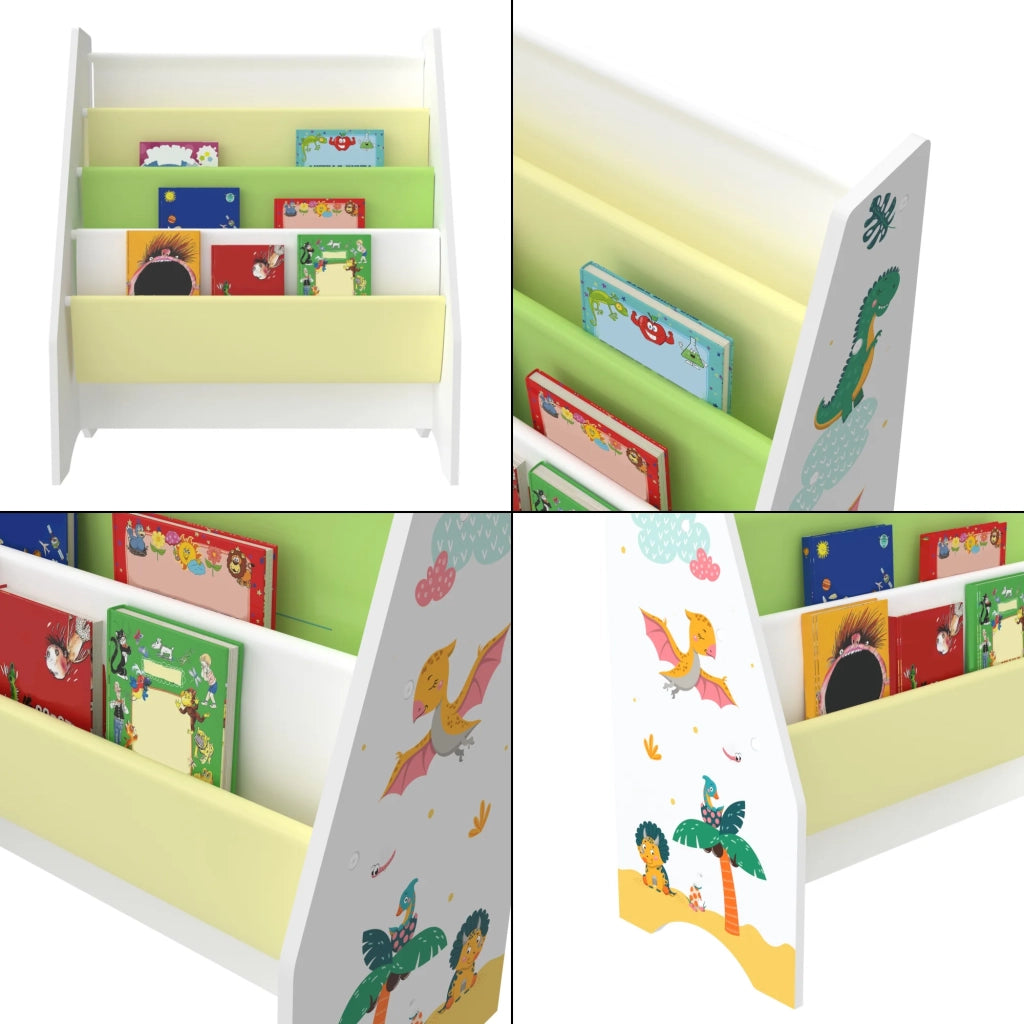 Libreria di design Fisterra per soggiorno mensola in stile originale per bambini con 4 scomparti aperti bianco/verde/giallo 03_0006479