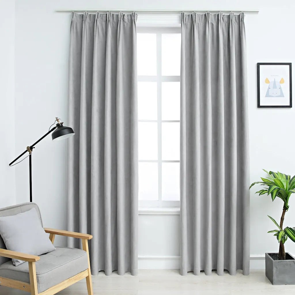 Tende Oscuranti | Tende Blackout con Ganci 2 pz Grigie 140x245 cm
