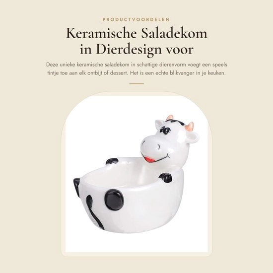 Saladekom unico disegno animale - ceramico - dessertkom - tazza per snack - tazza per frutta - versatile - 14 x 11 x 11 cm - Kom