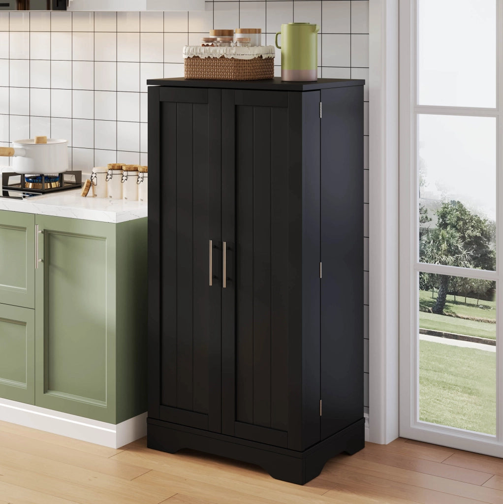 Credenza alta moderna 120 x 60 x 40 cm in MDF nero con illuminazione LED e ripiani regolabili