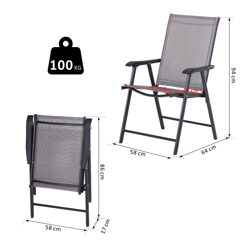 EasyComfort Set 2 Sedie Pieghevoli da Esterni in Acciaio e Texteline Per Giardino Veranda Terrazzo, Grigio, 58 x 64 x 94cm