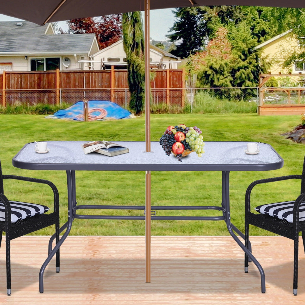 Tavolo da Giardino ¨C zephmum ¨C Grigio, Metallo, Vetro, 140x80x70 cm