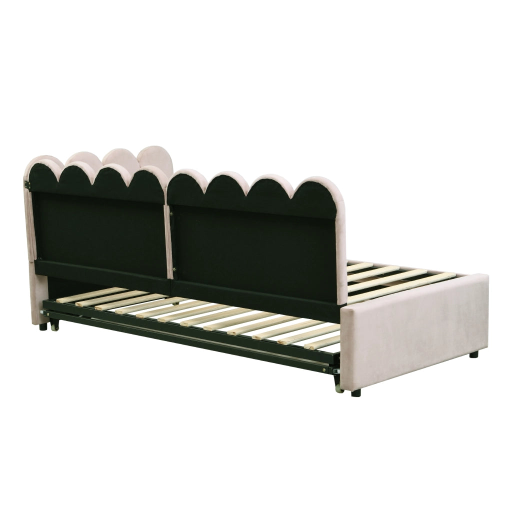 Letto estraibile 90 × 200 cm con letto supplementare, testiera e schienale imbottiti, senza materasso, beige