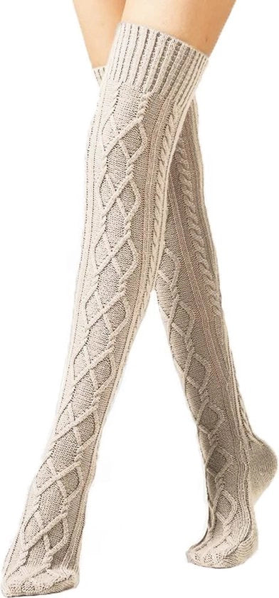 Sokke in lana per donne, calze in lana termiche per donne, calze in lana per stivali per donne termiche 1 coppia, calze per ginocchia calde - beige - 75cm