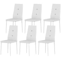 Set di 6 Sedie da Pranzo Rivestite in PU con Schienale Alto con Bottoni e Gambe in Acciaio Design Moderno Bianco