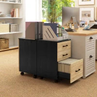 Cassettiera Ufficio con 3 Cassetti e Ruote, Portadocumenti con Barre Regolabili, Rovere e Nero